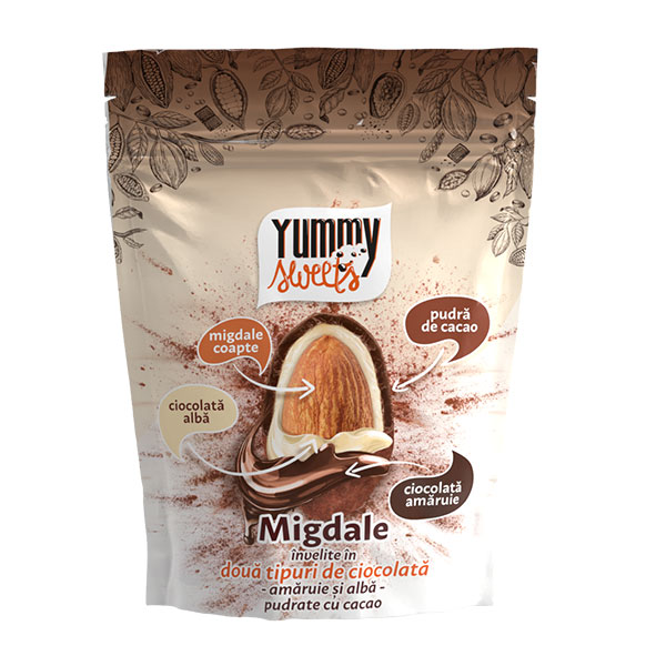 Migdale invelite in dublu strat de ciocolata si cacao Yummy Sweets – 100 g